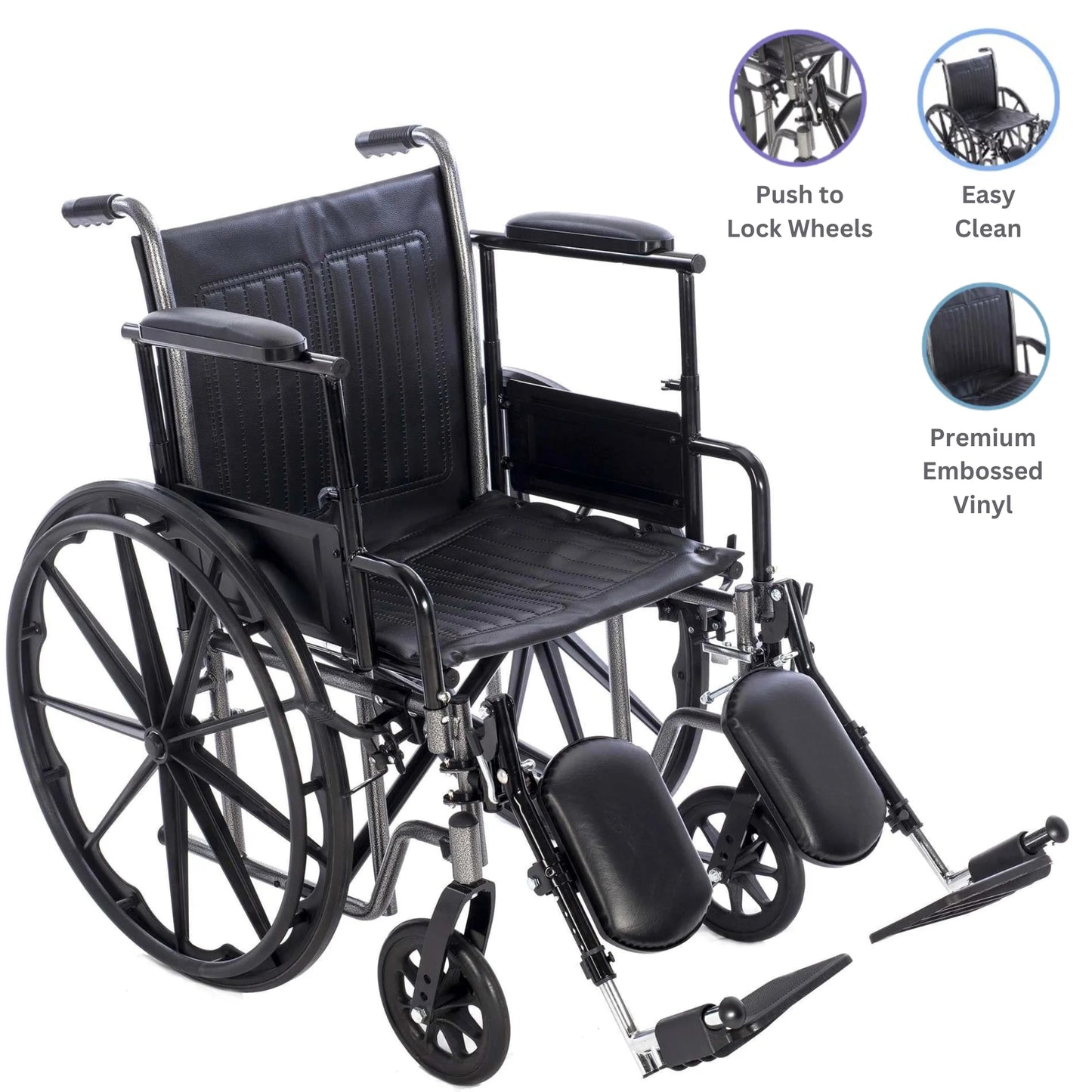 Wheelchair with Removable Full Arms, Elevating Leg Rests, 20" Seat