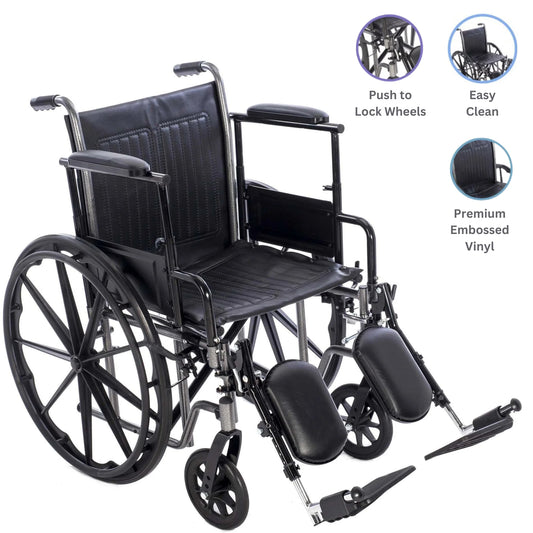 Wheelchair with Removable Full Arms, Elevating Leg Rests, 20" Seat