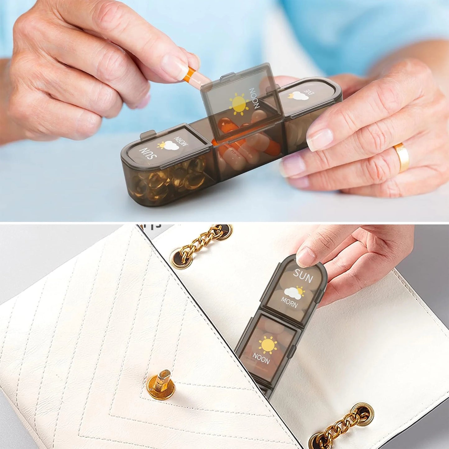 7 Day Pill Organizer AM PM 3 Times a Day, Large Capacity Weekly Pill Box