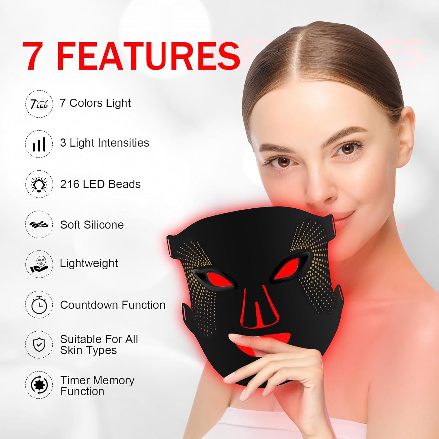 Red Light Therapy for Face, Red Light Therapy Mask, 7 Colors LED Facial Mask for Wrinkle Remove & anti Aging, Skin Care Home Use, Black (Upgraded Version)