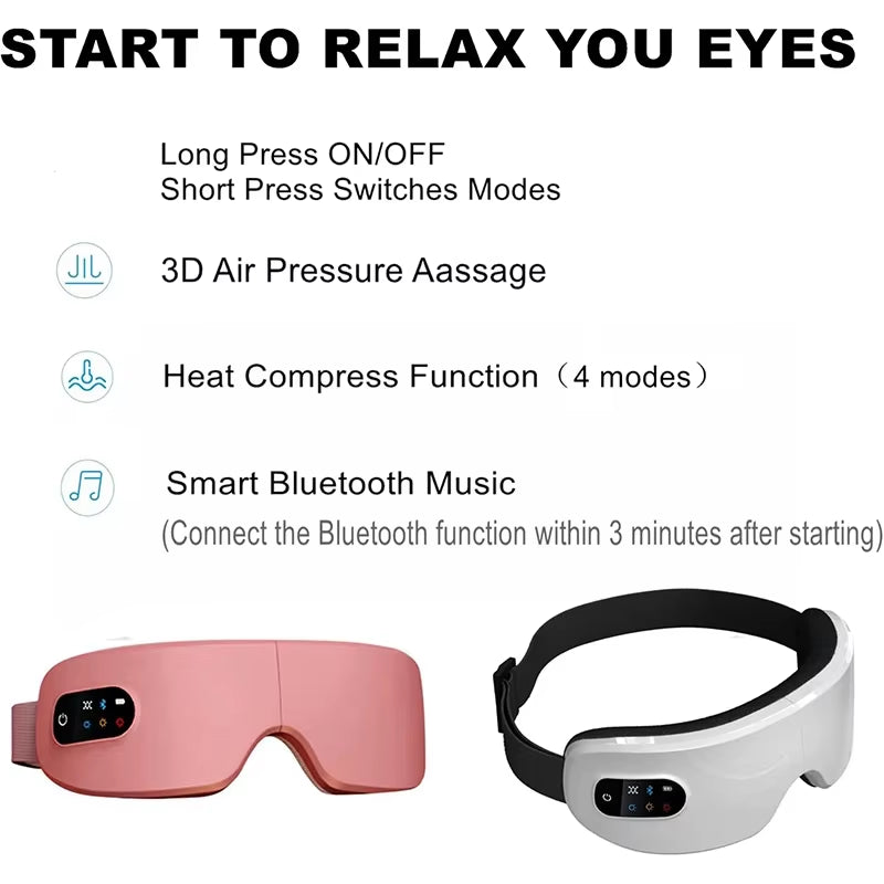 Rejuvenate Your Eyes: 4D Smart Airbag Eye Massager with Hot Compress & Bluetooth for Fatigue Relief and Anti-Wrinkle Care