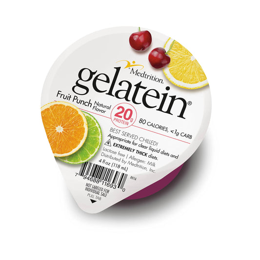 Gelatein Fruit Punch: 20 Grams of Protein. Sugar Free. Ideal for Clear Liquid Diets, Swallowing Difficulties, Bariatric, Dialysis and Oncology. Great Pre or Post-Workout Snack. (12 Pack)