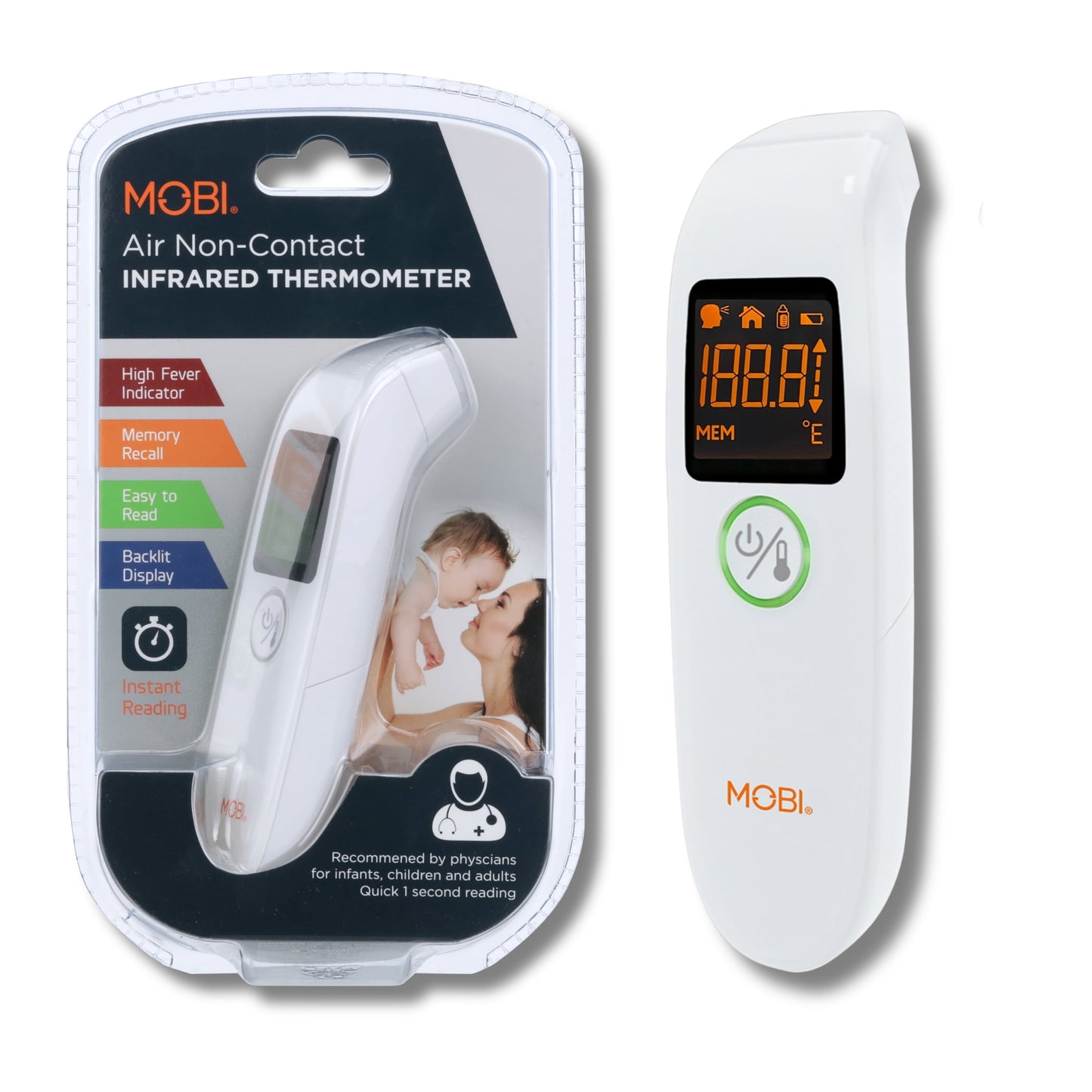 Professional Non-Contact Forehead Thermometer with Distance Sensor, Medication Reminders, and Memory Recall Features