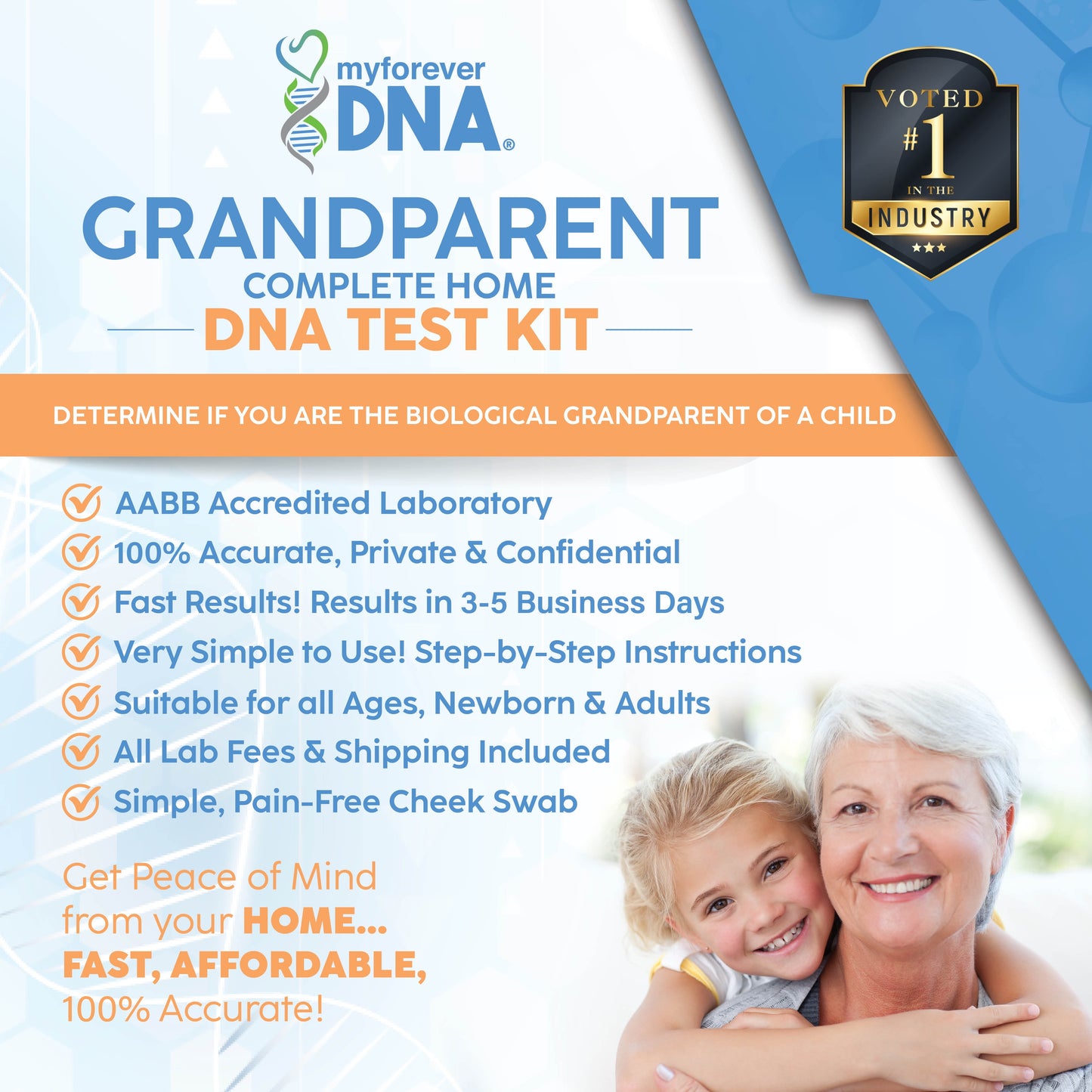 Grandparent Home DNA Test Kit, Lab Fees & Shipping Included -