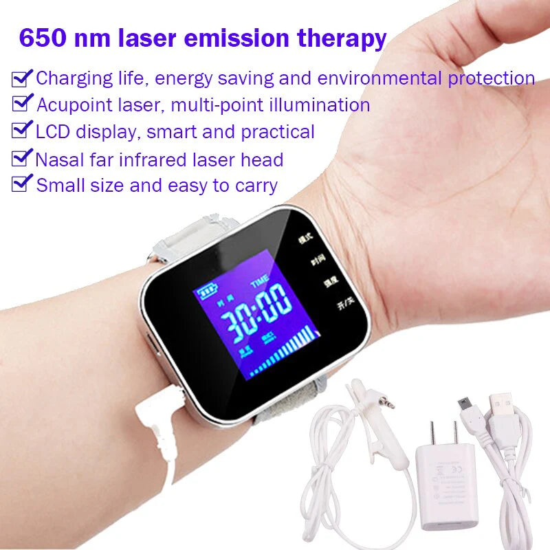 Diabetes and Hypertension Management - 650Nm Home LLLT Laser Physiotherapy Device, Featuring Diabetic Monitoring Watch and Sinusitis Treatment