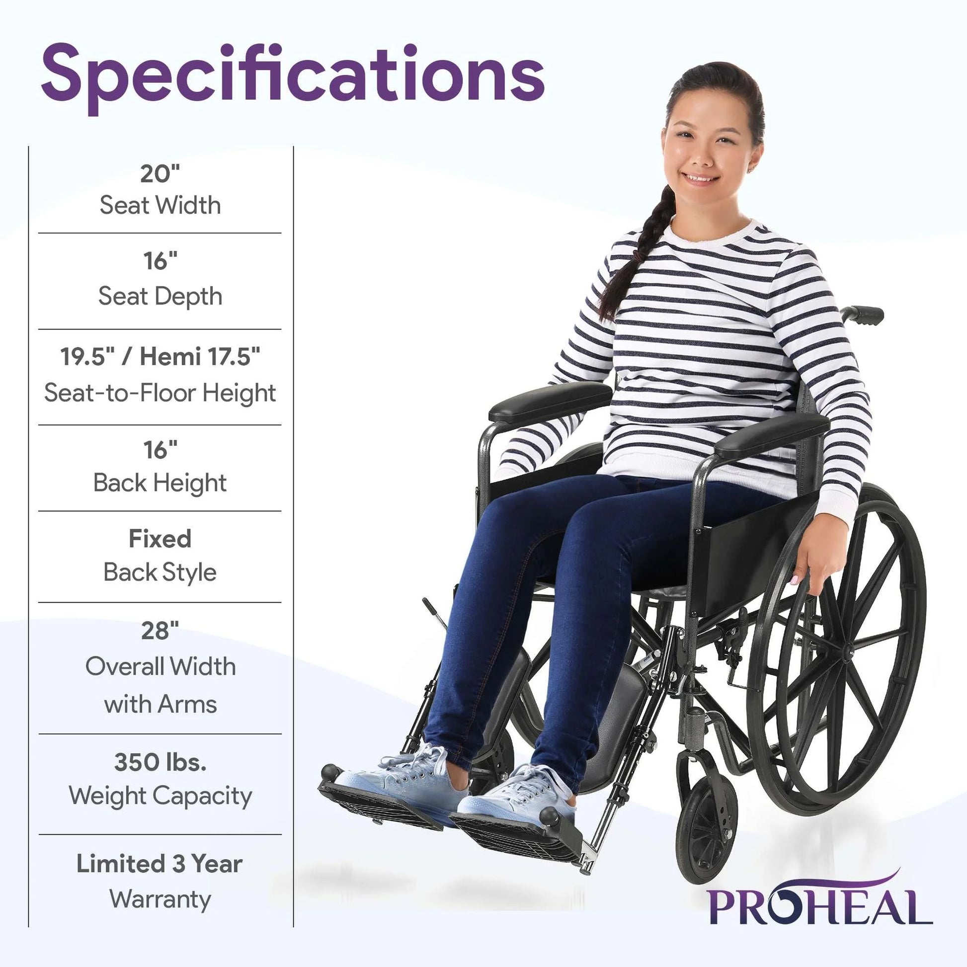 Wheelchair with Removable Full Arms, Elevating Leg Rests, 20" Seat