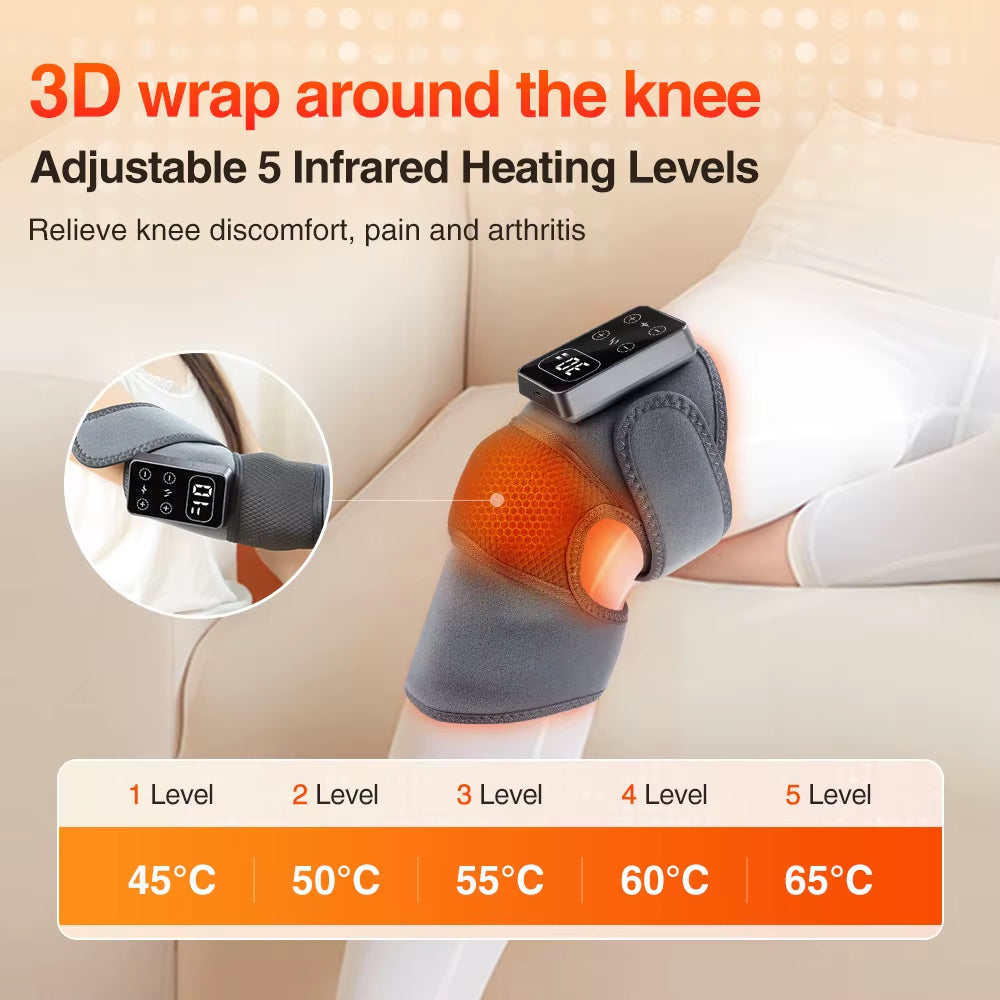 Ultimate Rechargeable Heated Knee Massager with Vibration - 5 Heat Levels for Relaxation and Support