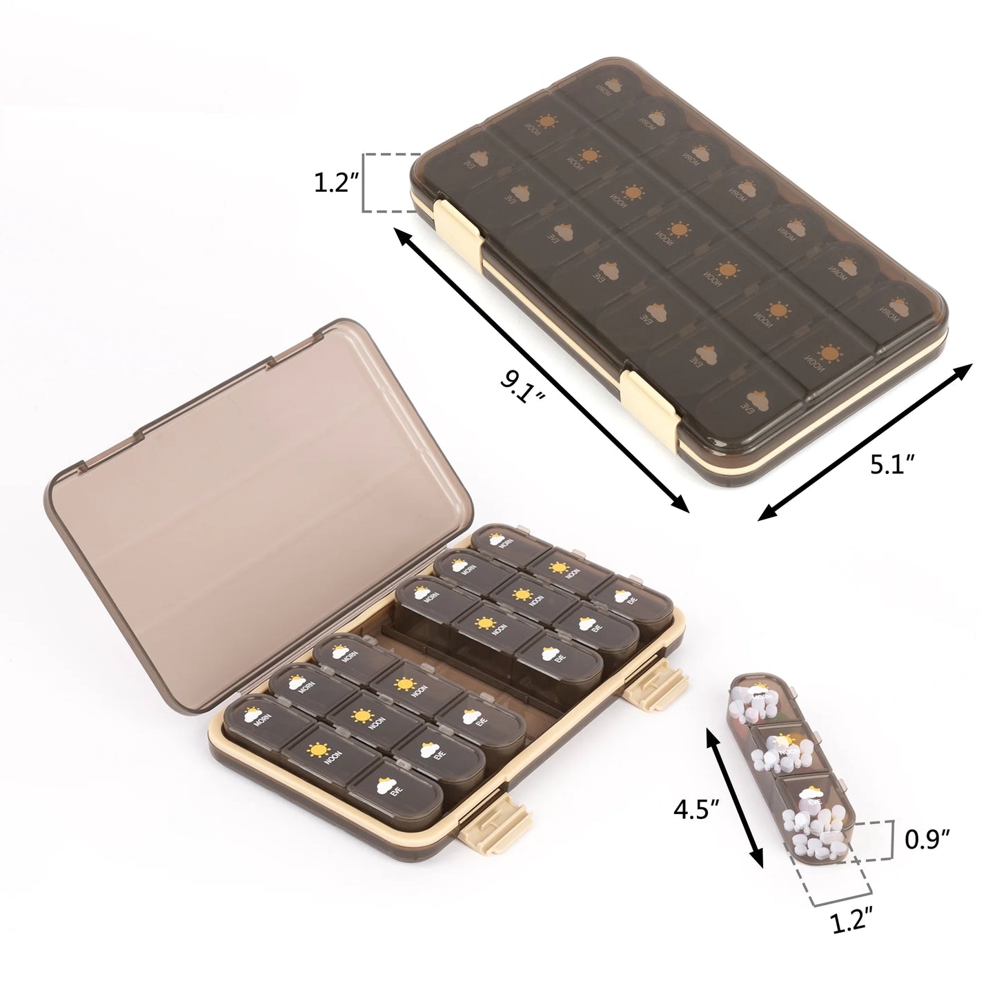 7 Day Pill Organizer AM PM 3 Times a Day, Large Capacity Weekly Pill Box