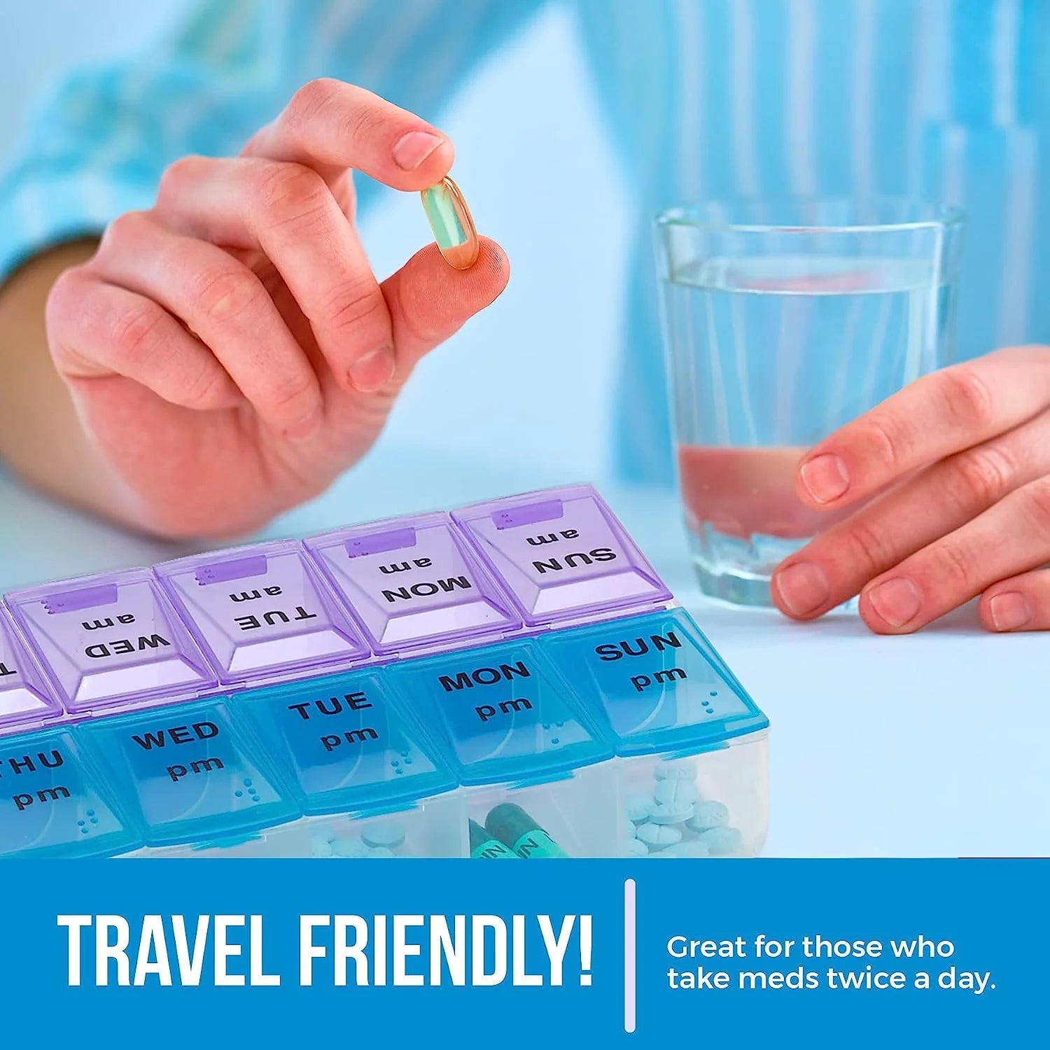 Weekly Pill Organizer, Twice-A-Day, 2 Pill Organizer Extra Large - Blue