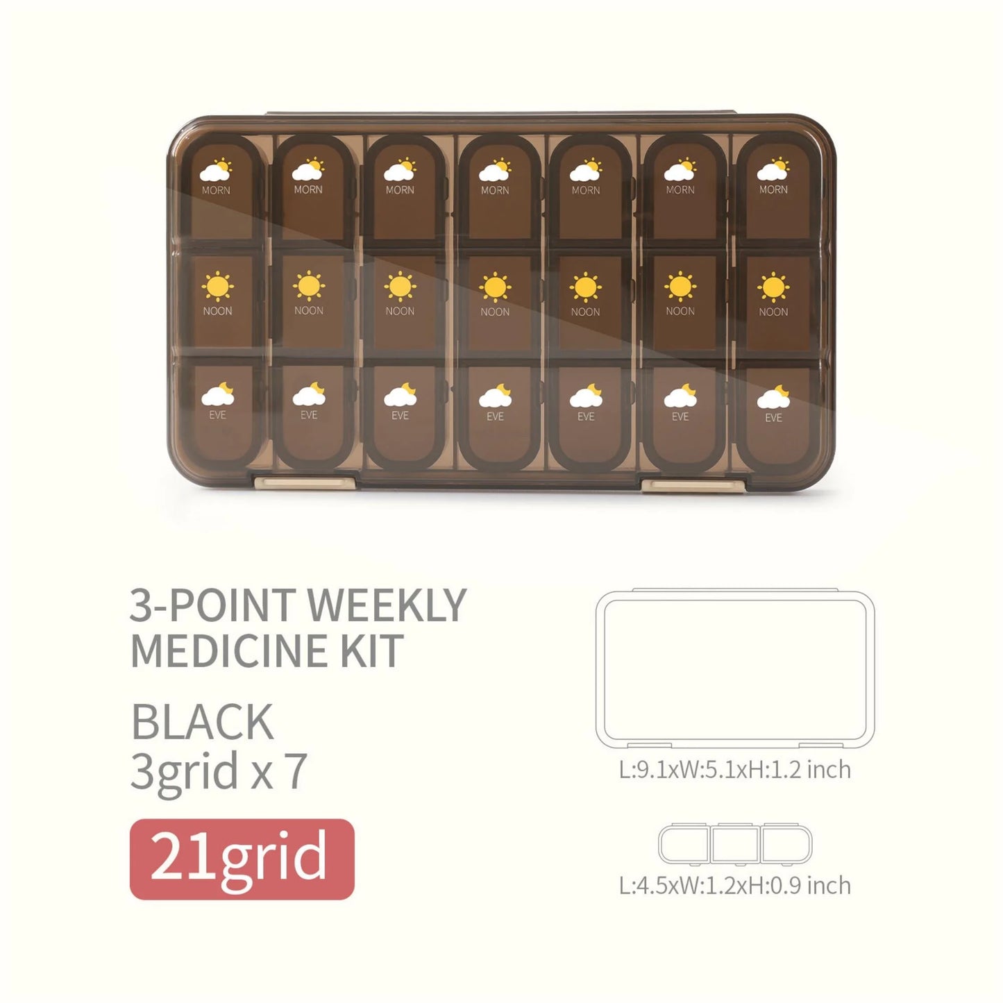 7 Day Pill Organizer AM PM 3 Times a Day, Large Capacity Weekly Pill Box
