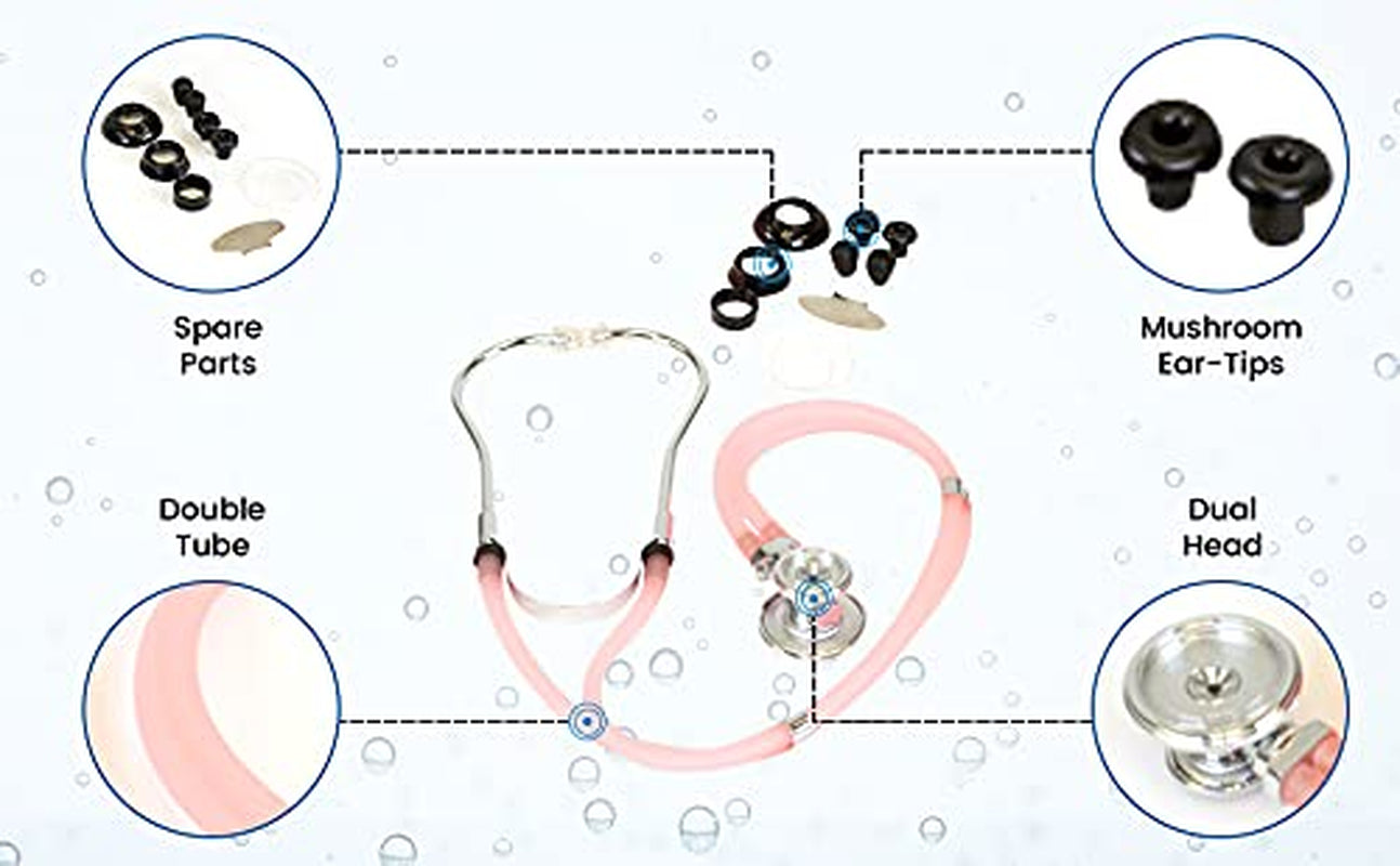 DS-9295-PK 30" Sprague Rappaport Style Stethoscope for Doctors, Nurses and Medical Students, First Aid Professional Dual Head Cardiology Kit for Men, Women and Pediatric, Pink