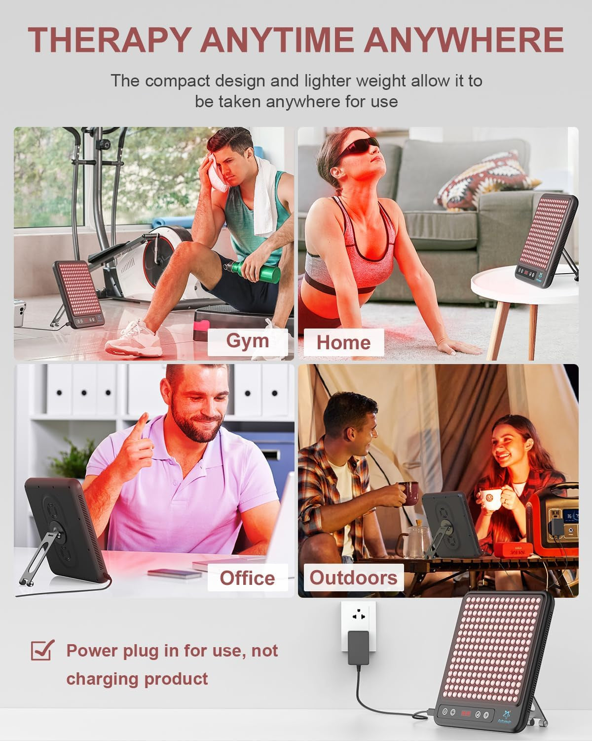 Red Light Therapy Face & Body Panel, 225 Dual Chip LED, 660Nm Red & 850Nm near Infrared Light, Portable with Stand & Timer