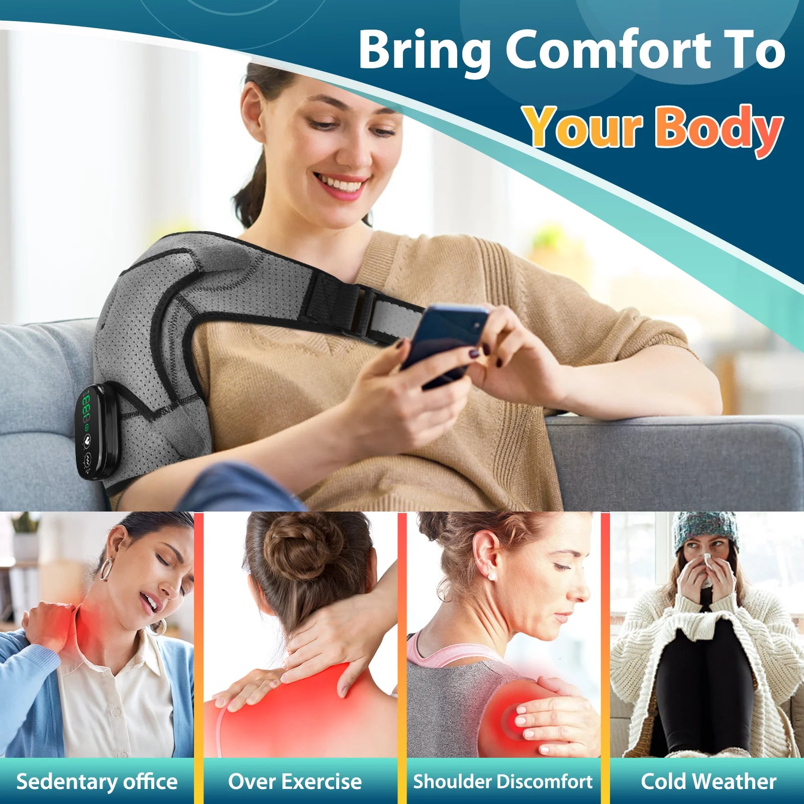 Ultimate Cordless Heated Shoulder Brace & Massager - 3 Heat Settings & Vibration for Rotator Cuff Relief - Perfect for Men & Women