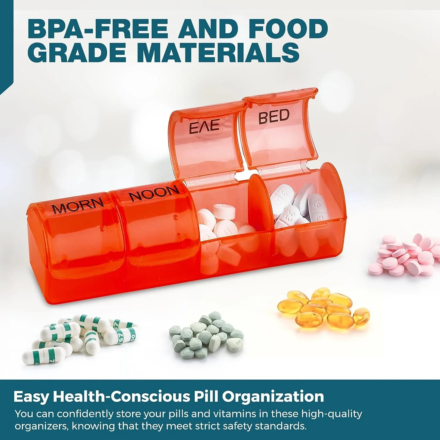 Pop-Up Weekly Pill Organizer Single Box 4 Daily Compartments