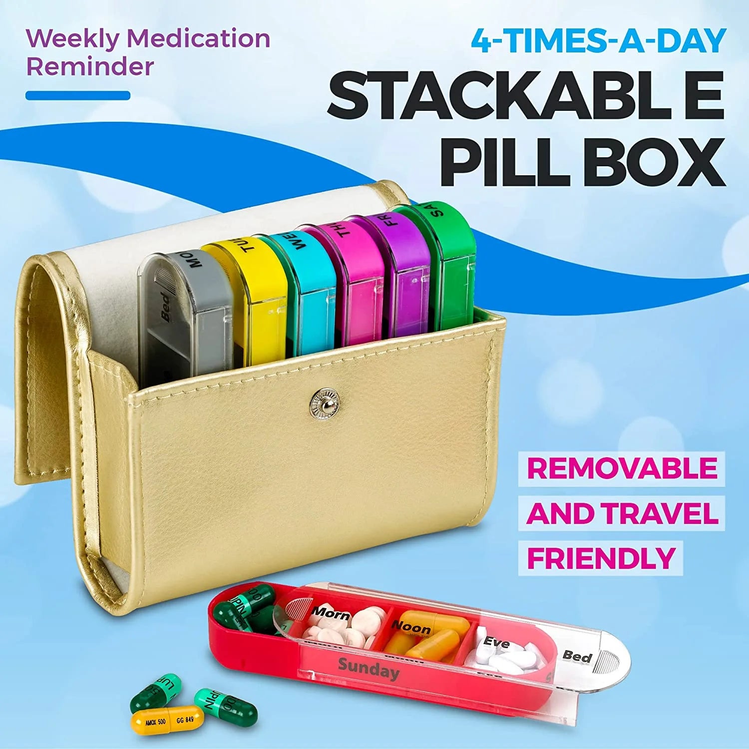 Weekly Pill Organizer Wallet - 2 Pack, Compact Travel Pill Case