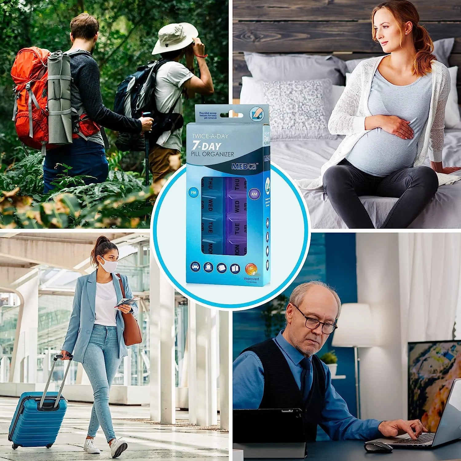 Weekly Pill Organizer, Twice-A-Day, 1 Pill Organizer, Plastic - Multicolor