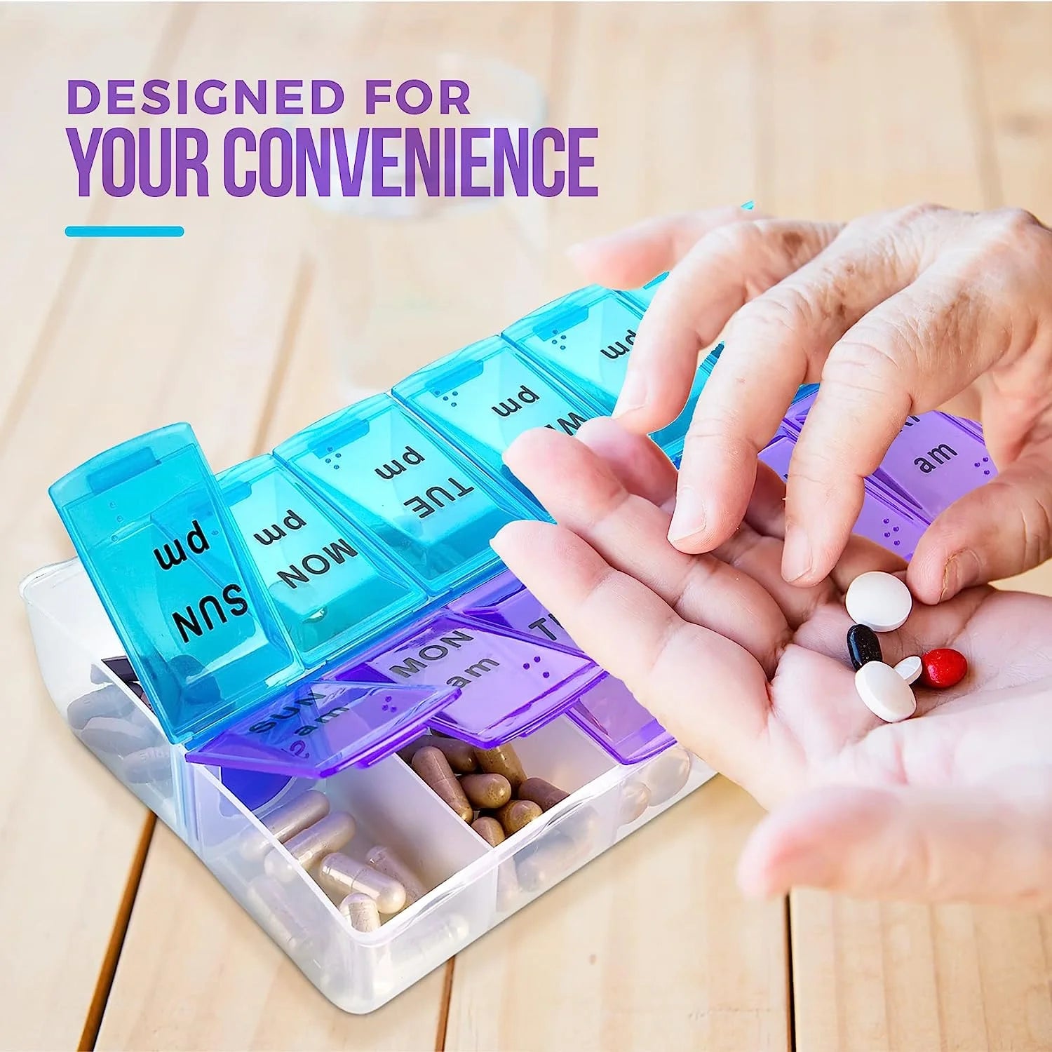 Weekly Pill Organizer, Twice-A-Day, 2 Pill Organizer Extra Large - Blue