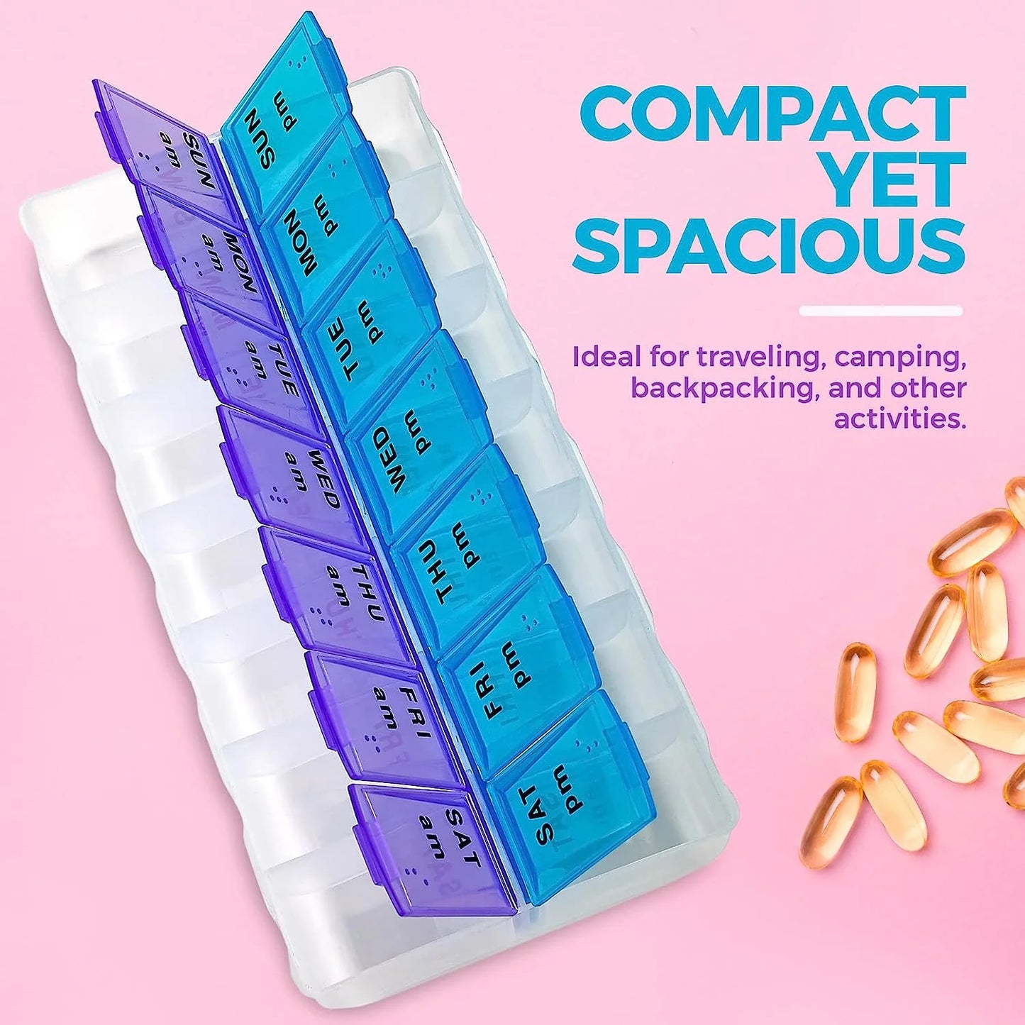 Weekly Pill Organizer, Twice-A-Day, 2 Pill Organizer Extra Large - Blue