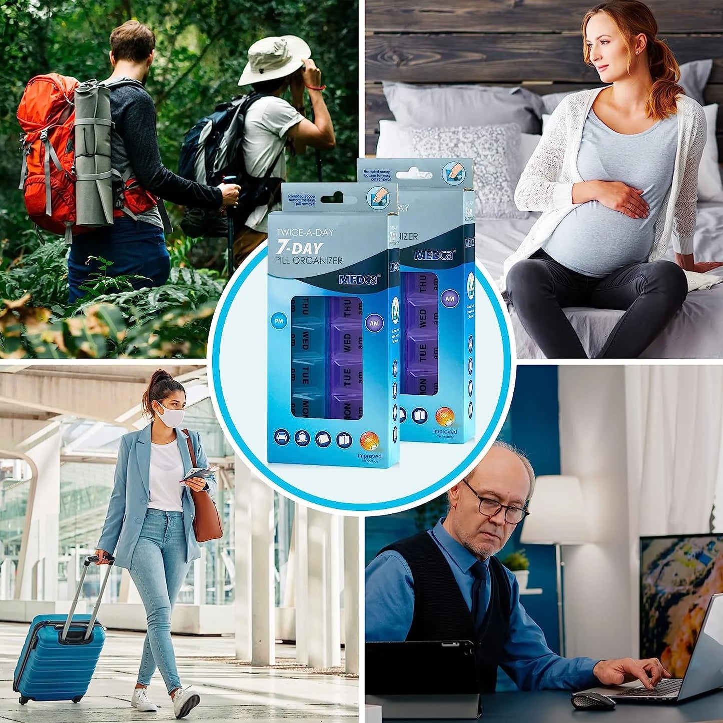 Weekly Pill Organizer, Twice-A-Day, 2 Pill Organizer Extra Large - Blue