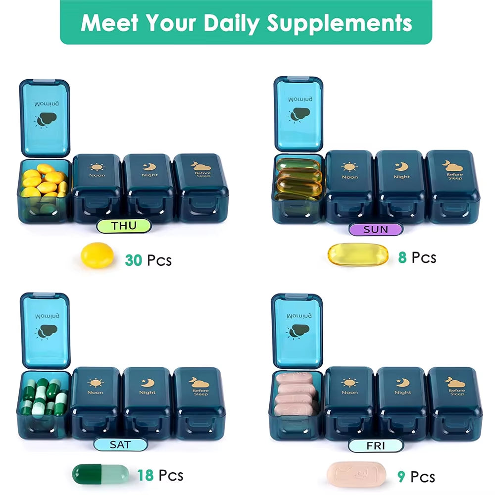 Weekly Pill Organizer 4 Times a Day Pill Organizer with Drawer Designed Large Pill Box Travel Pill Case 7 Day Medicine Case Box