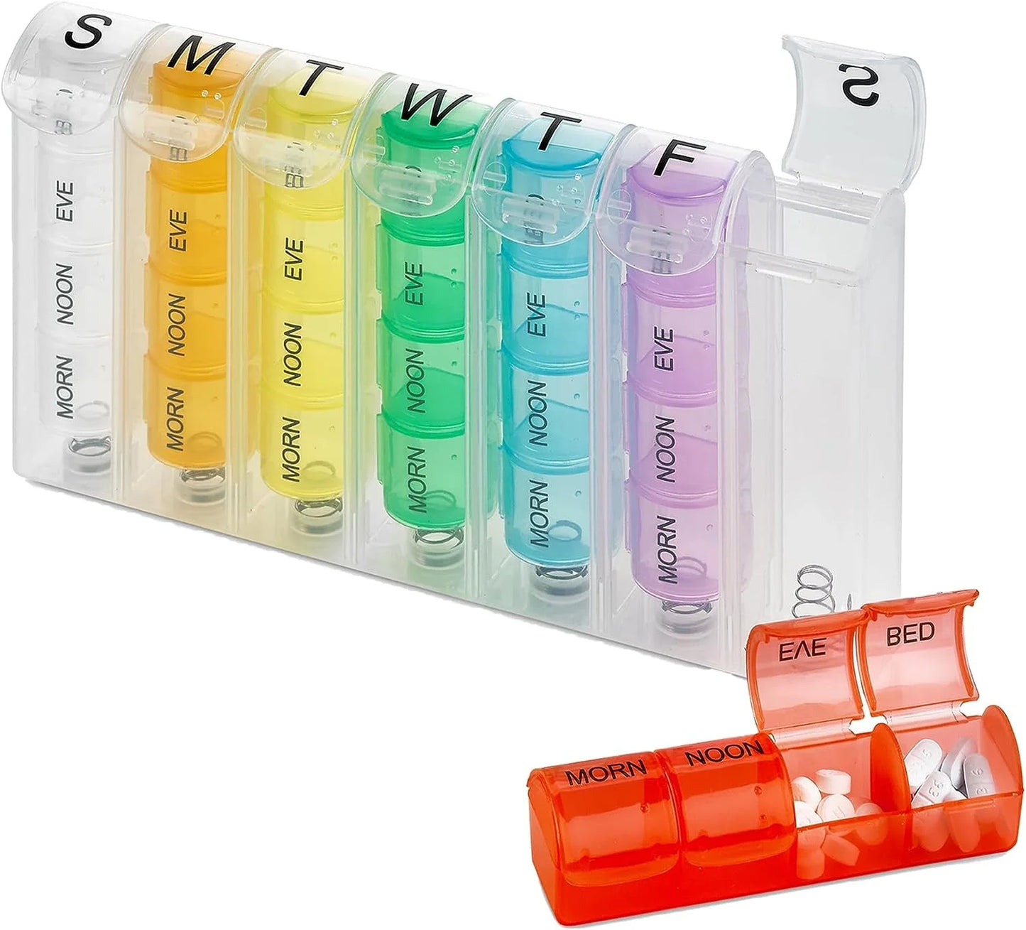 Pop-Up Weekly Pill Organizer Single Box 4 Daily Compartments