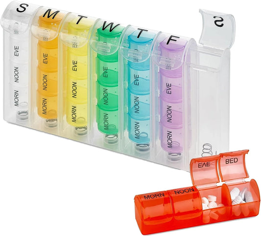 Pop-Up Weekly Pill Organizer Single Box 4 Daily Compartments