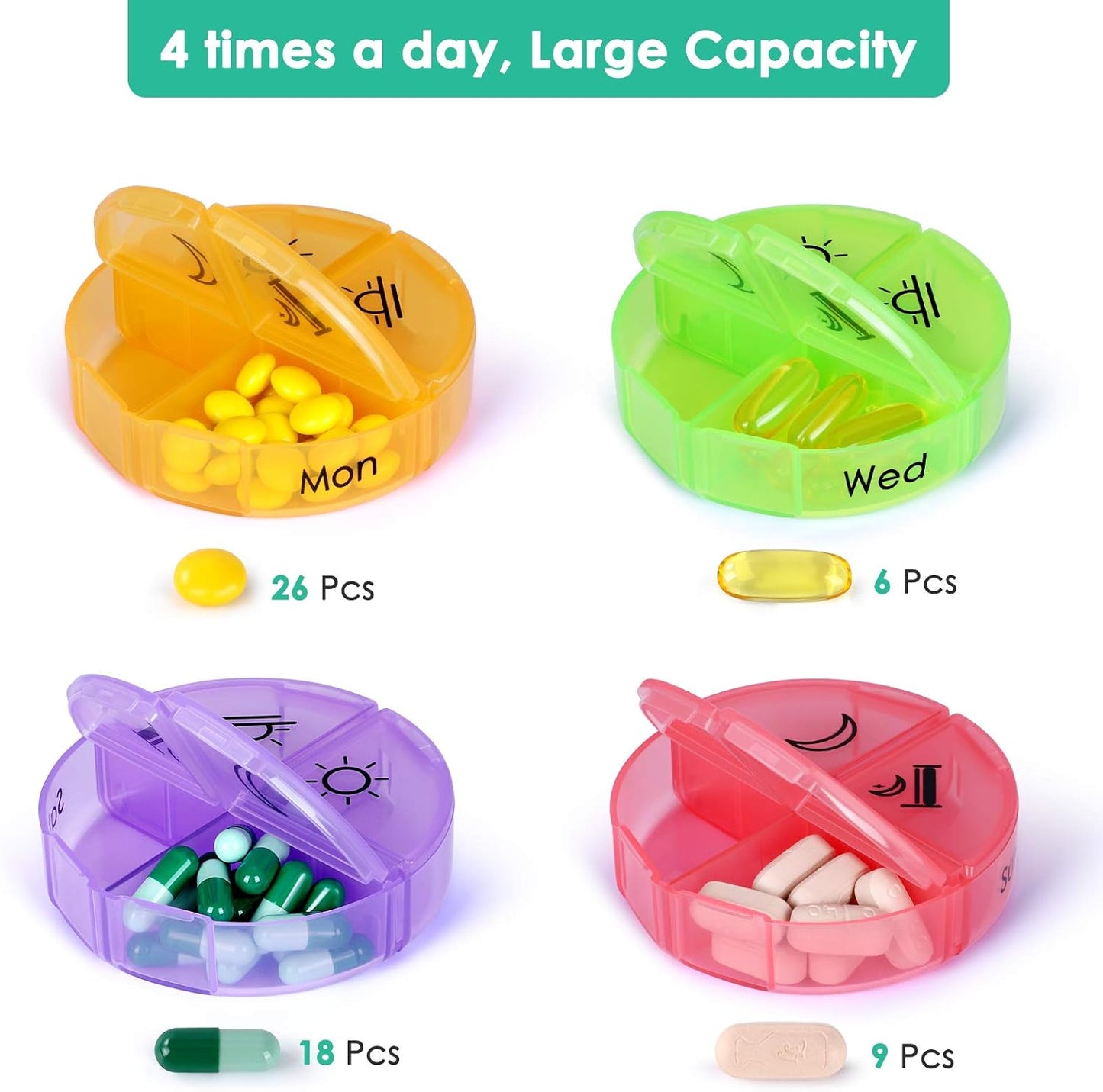 Super Large Weekly Pill Organizer 4 Times a Day, Pill Box with Outer Case, Pill Case for Travel,Weekly Pill Dispenser and Reminder(Emerald Green)