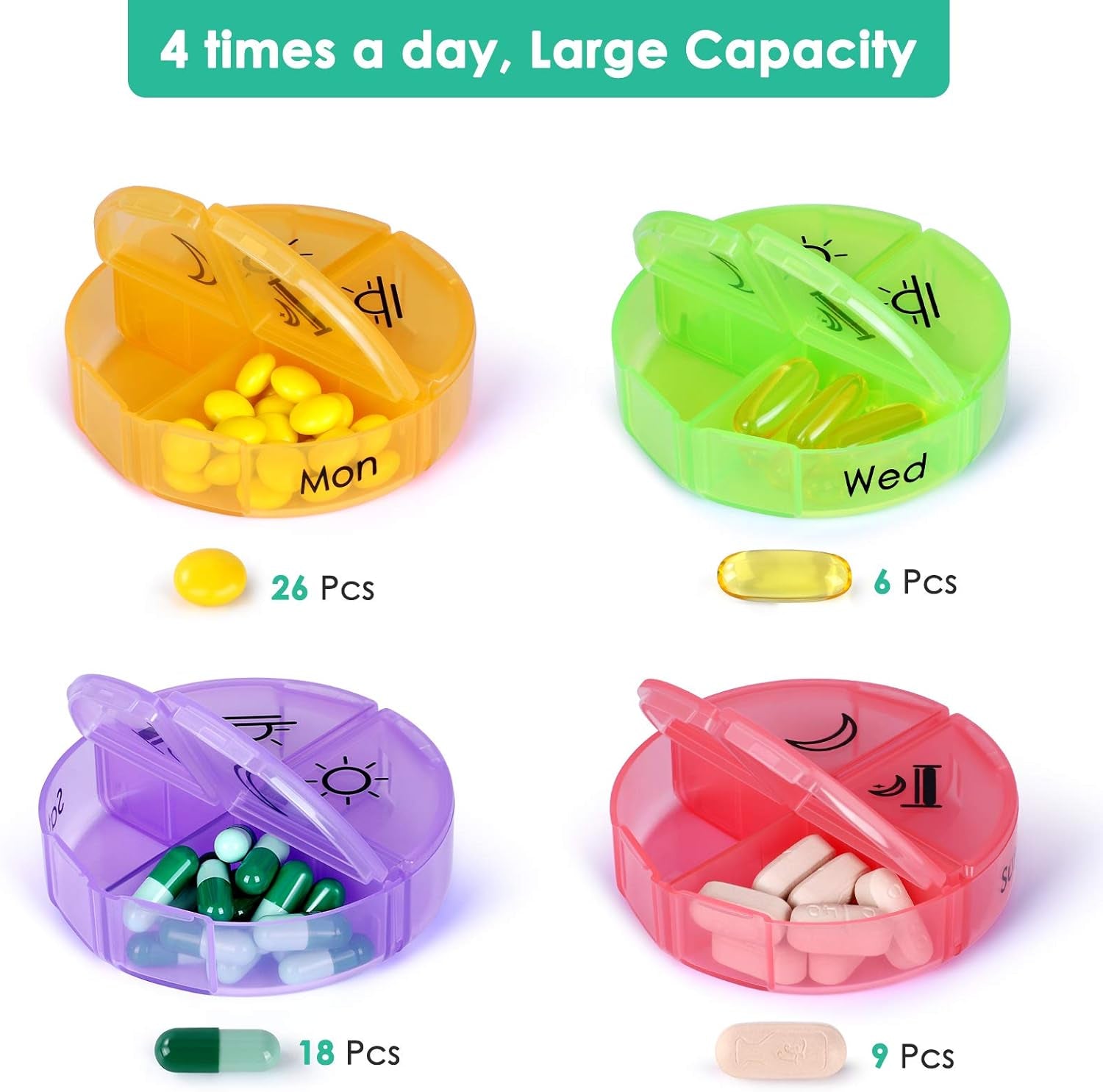 Super Large Weekly Pill Organizer 4 Times a Day, Pill Box with Outer Case, Pill Case for Travel,Weekly Pill Dispenser and Reminder(Emerald Green)