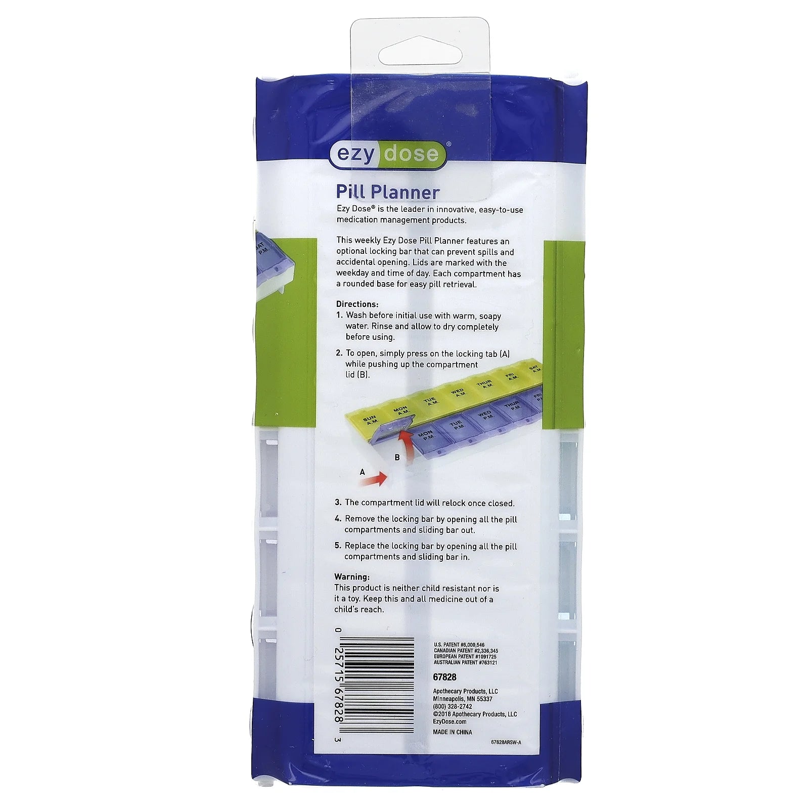 Weekly (AM/PM) Locking Pill Organizer, Large Compartments (2XL)