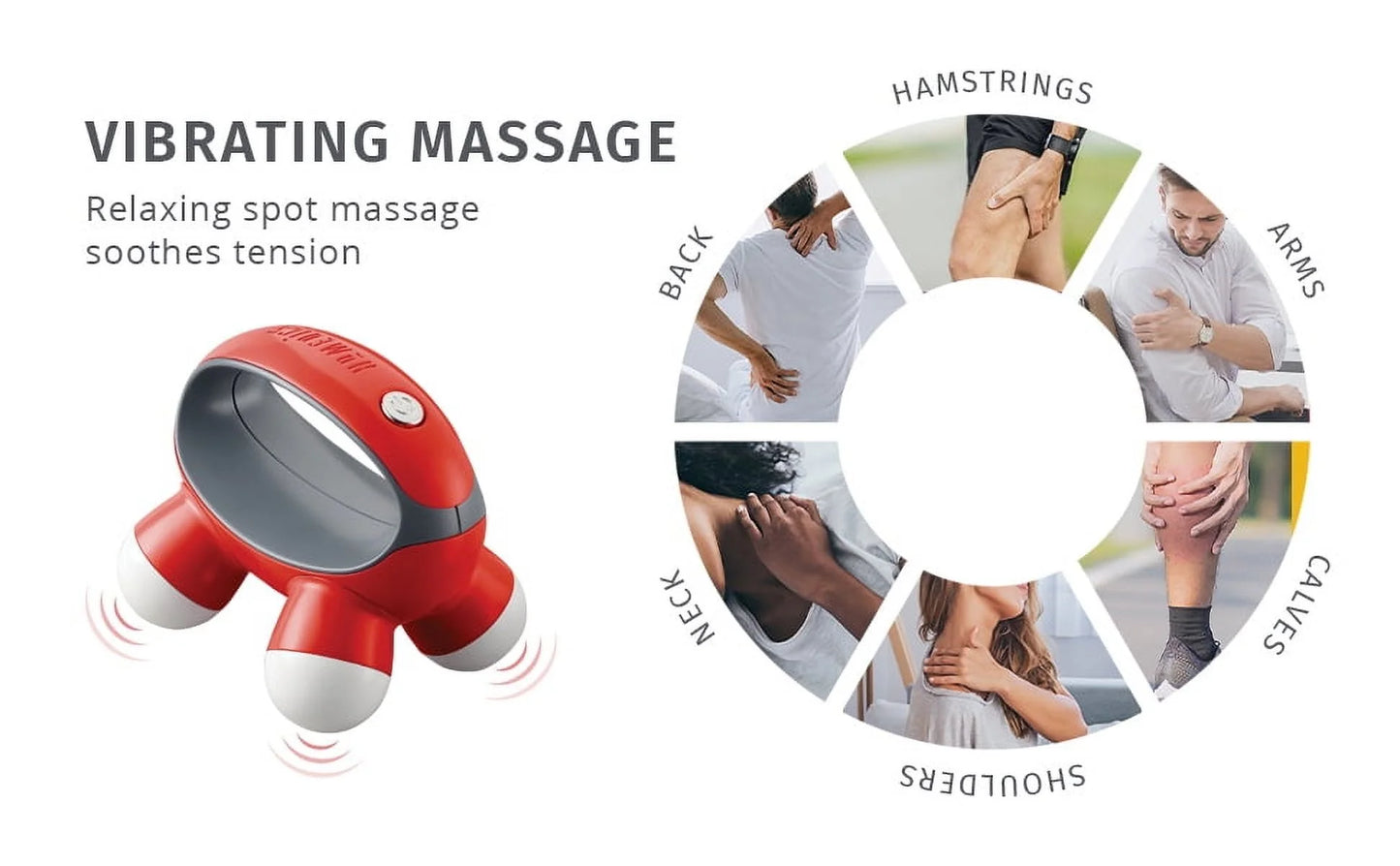 Quatro Mini Hand-Held Massager - 2 Pack with Vibration & 4 Massage Nodes for Ultimate Relaxation
