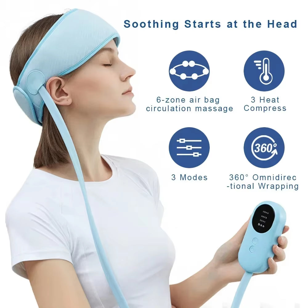 Revitalizing Electric Head Massager with Air Pressure & Heating - Ultimate Scalp Relaxation & Pain Relief Headband