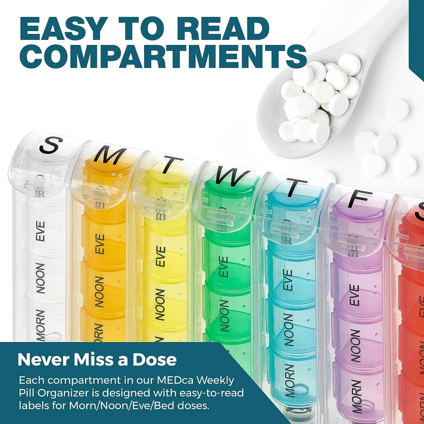 Pop-Up Weekly Pill Organizer Single Box 4 Daily Compartments