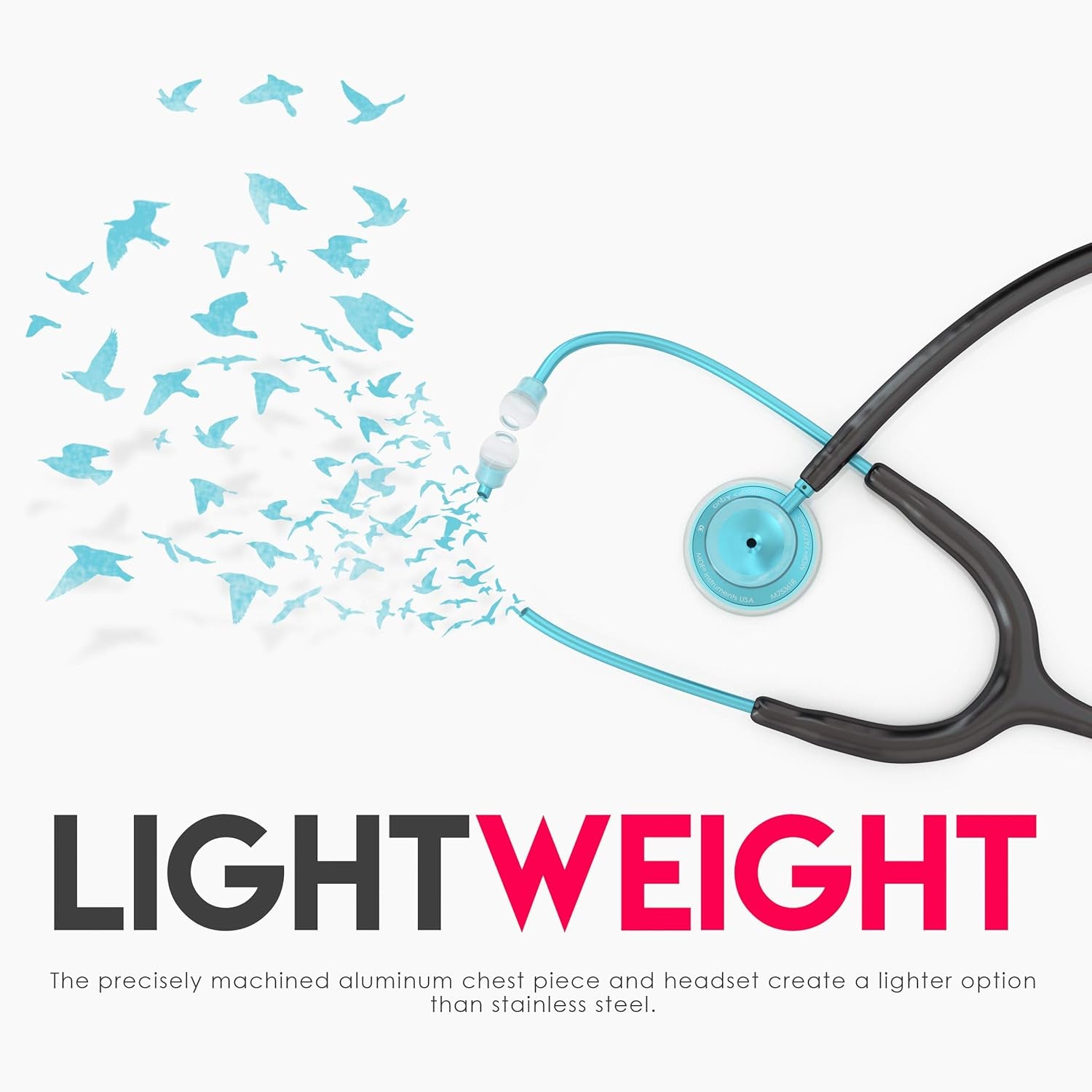 , Acoustica Lightweight Stethoscope for Doctors, Nurses, Students, Home Health Use, Adult, Dual Head, Black Tube, Aqua Chestpiece-Headset, MDF747XPAQ11