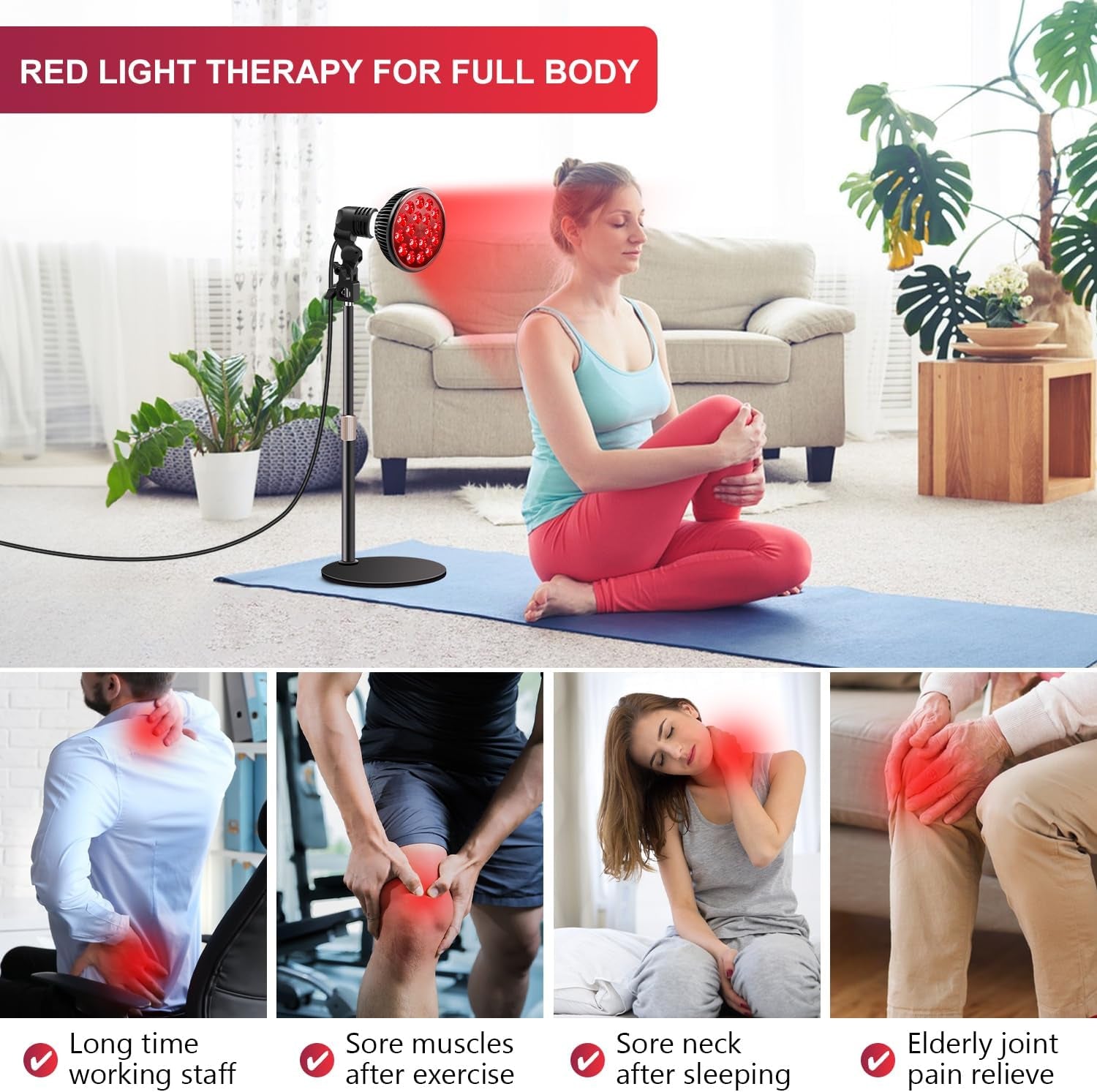 Red Light Therapy Lamp - LED Face & Body Treatment, Adjustable Stand 10-16.5In, 18 Leds 660Nm & 850Nm Combo