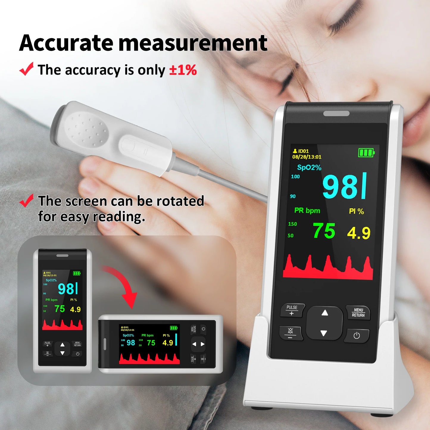 Handheld Pulse Oximeter, Fingertip Pulse Oximeter for Adult Blood Oxygen Saturation Monitor with Spo2 & Pulse Rate