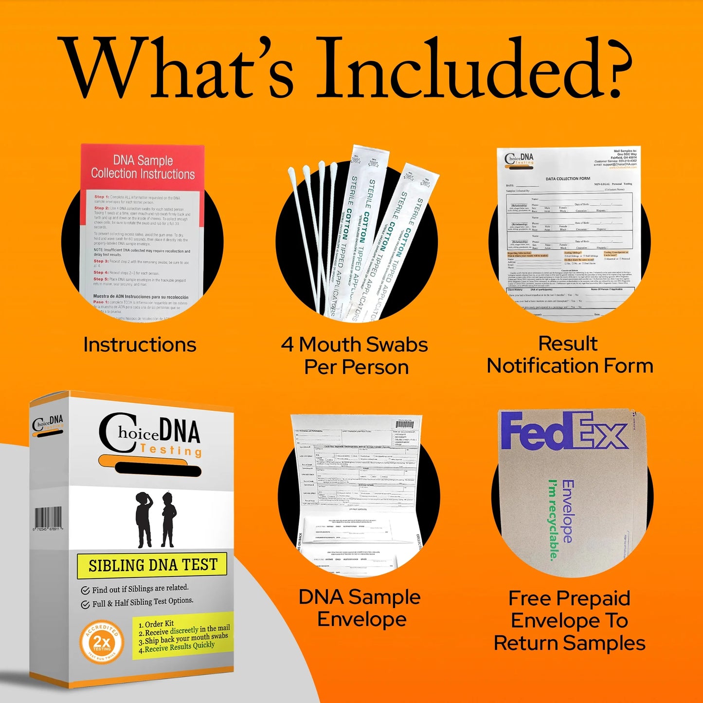 Home Sibling DNA Test Kit for 2 Full or Half Siblings